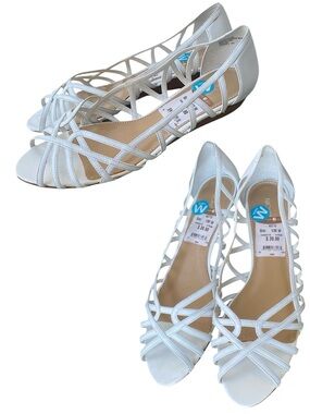 NICKELS White Leather Strappy 1” Wedge Sandals